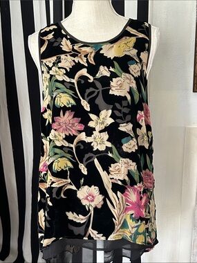 Daniel Rainn Black Floral Velvet Camisole with Pink & Cream Accents
